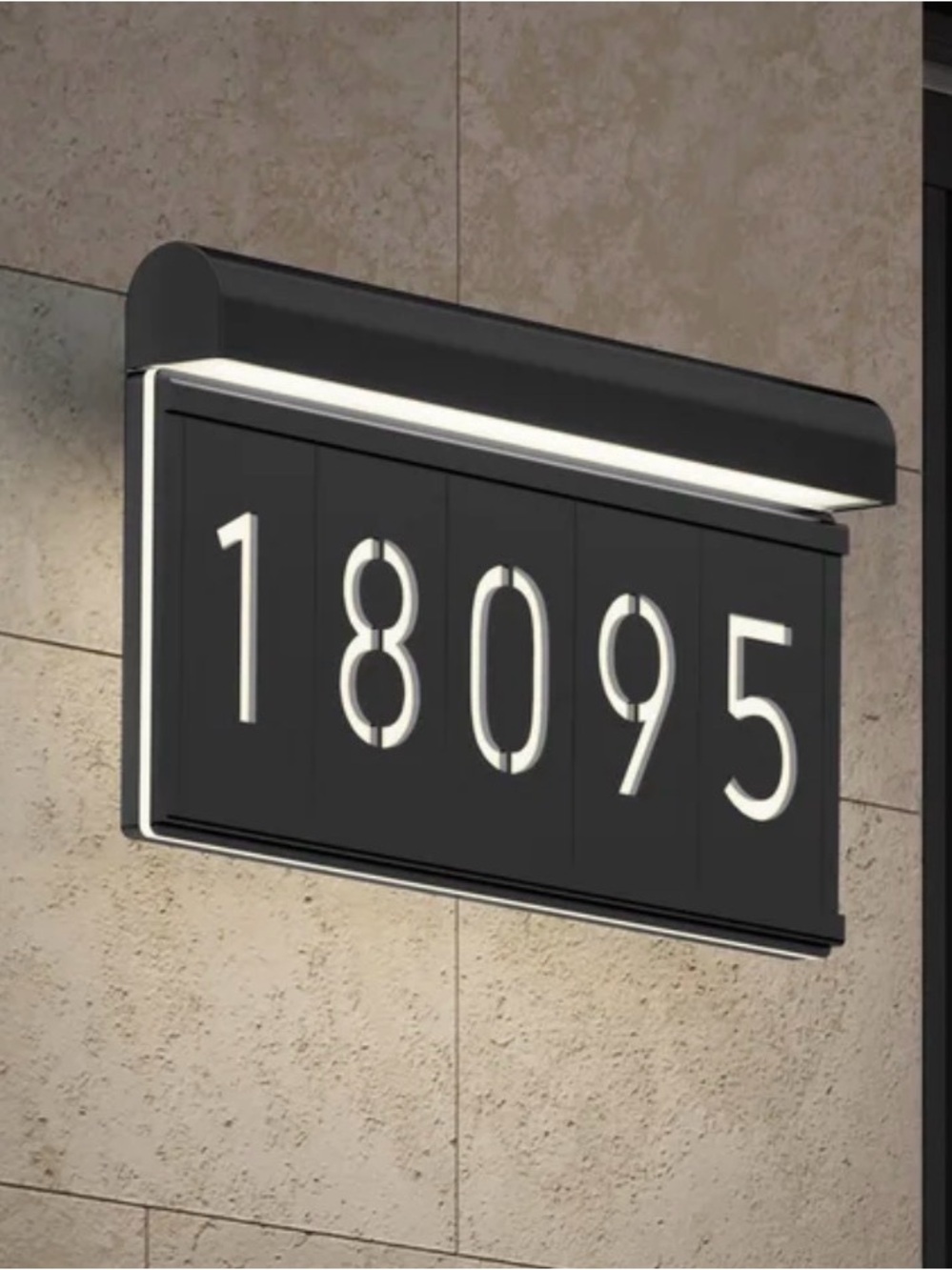 Black LED Illuminated House Number Plaque - Modern Wall Address Sign